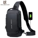 Rilibegan Men's Patent Leather Casual Bucket Bag