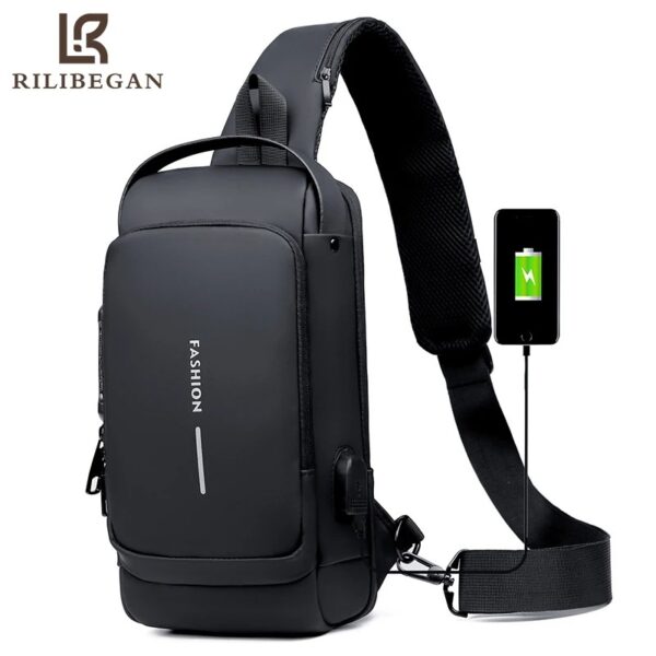 Rilibegan Men's Patent Leather Casual Bucket Bag