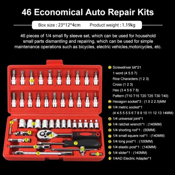 46-Piece Car Repair Tool Kit – Comprehensive Mechanic Tool Set - Image 2