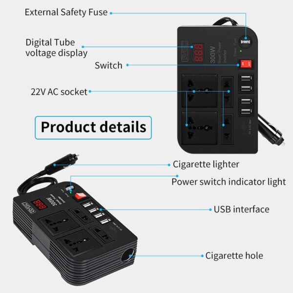Car Power Inverter, DC 12V to 220V AC Converter - Image 3