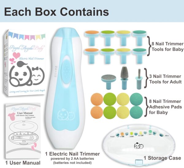 Electric Baby Nail Trimmer, Nail File Kit, Additional Replacement Heads - Image 4